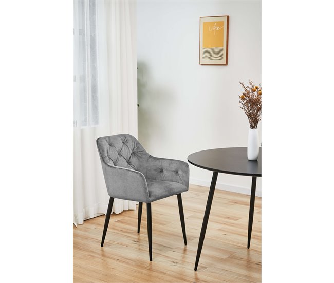 2x Silla tapizada de terciopelo acolchado SJ.030 Gris