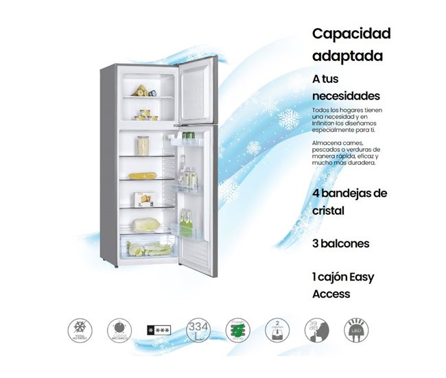 Frigorifico Dos Puertas Infiniton FG-330TD70XEK, 334L Inox
