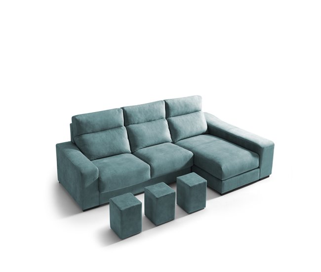 Chaise longue 4 plazas con 3 puffs FULL Azul Medio