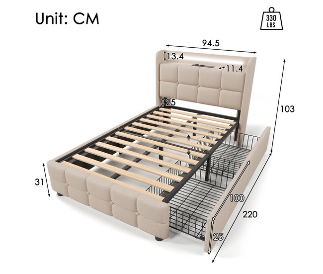 Camas individuales 94x220 Beige