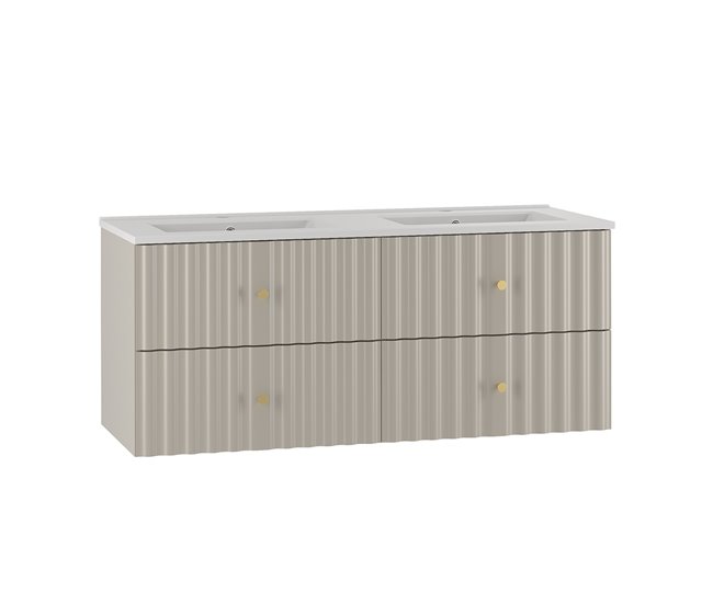 Conjunto de muebles doble lavabo encastrado y columna Izae 120 Beige