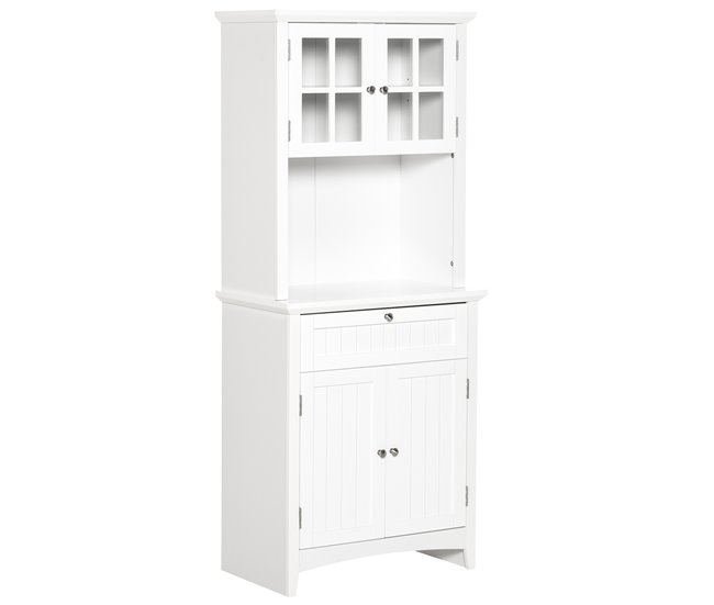 Alacena de Cocina MDF, Vidrio Templado HOMCOM, hogar - cocina 68 Blanco