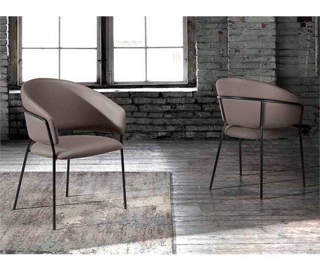 ANGEL CERDA Silla polipiel visón oscuro Nogal