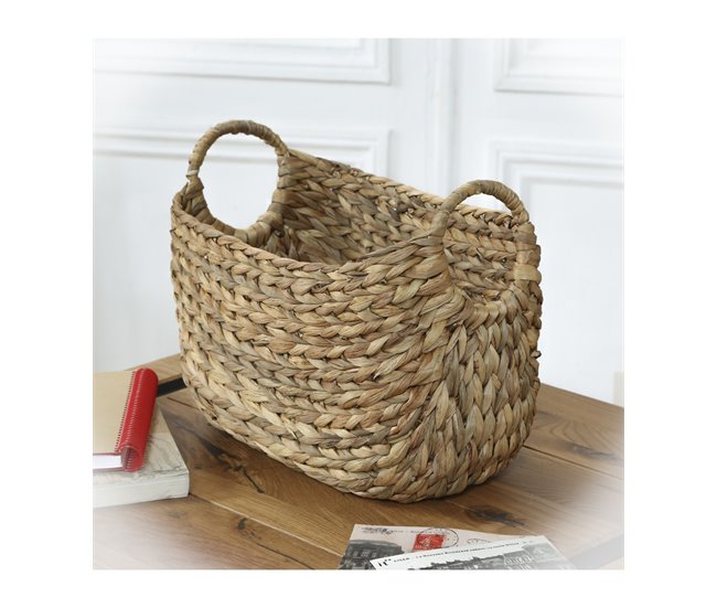 Cesta de jacinto de agua con asas Beige