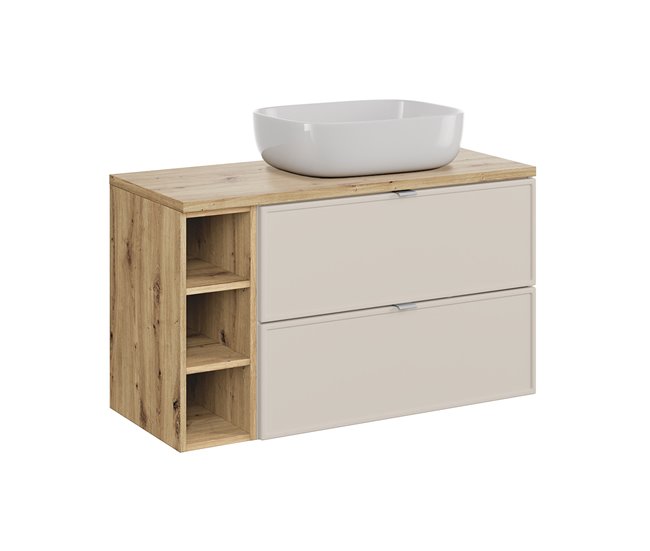 Conjunto de muebles con lavabo 3 compartimientos y columna Alba 100 Beige