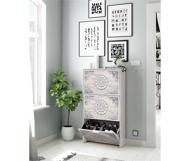 Zapatero con 3 trampones ATHENAS Blanco/ Madera