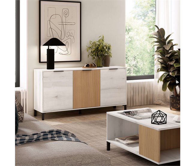 Aparador de Salón Comedor Tokio Estilo Nórdico Blanco/ Madera
