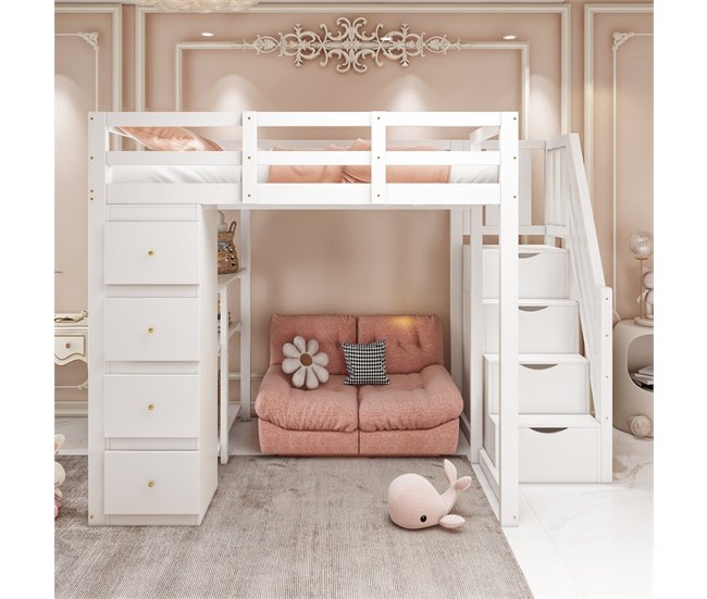 Cama alta para niños 146x253 Blanco