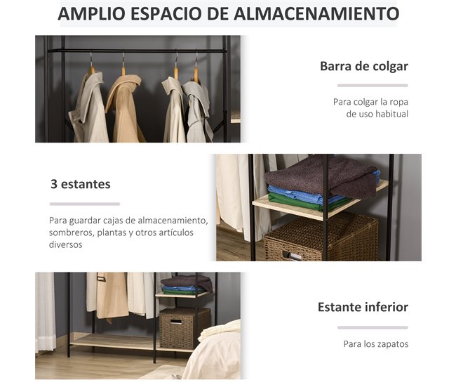 Perchero de Ropa Metal, Melamina de Madera HOMCOM Marron