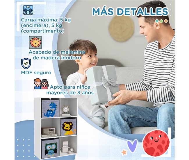 Estantería Juguetes Infantil MDF, Melamina, Tela no Tejida Blanco/ Gris