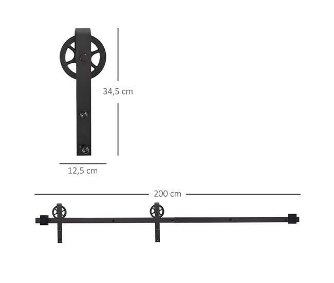 Kit de Accesorios para Puerta Corredera Acero al Carbono HOMCOM 200 Negro