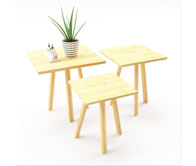 Set de 3 mesas auxiliares Masku cuadradas pino 30x30 Pino