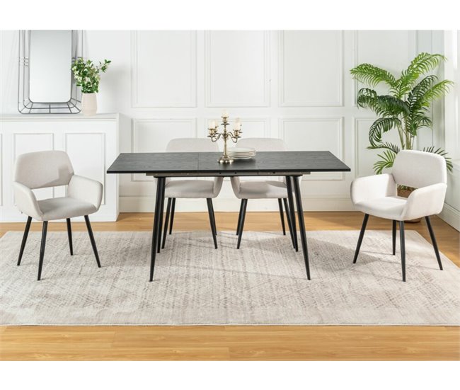 Conjunto de mesa extensible efecto madera y 4 sillas Blanco/ Negro