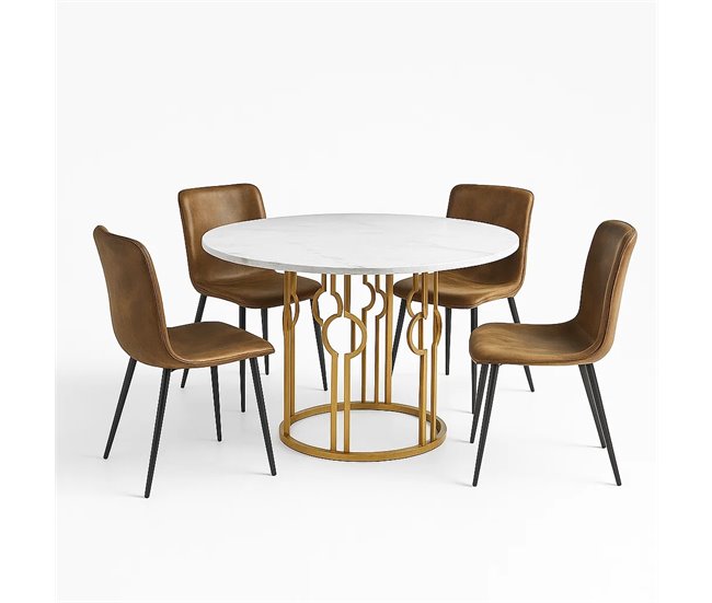 Conjunto mesa redonda mármol Blanco