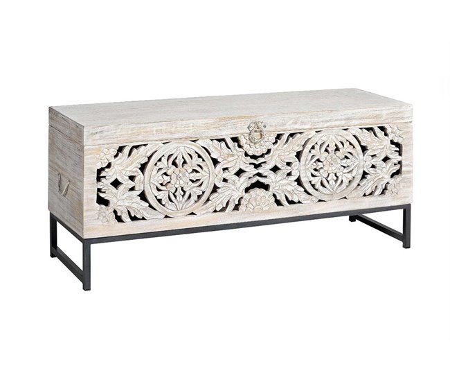 Baúl madera de mango y patas metal en  .Giner y Colomer Blanco