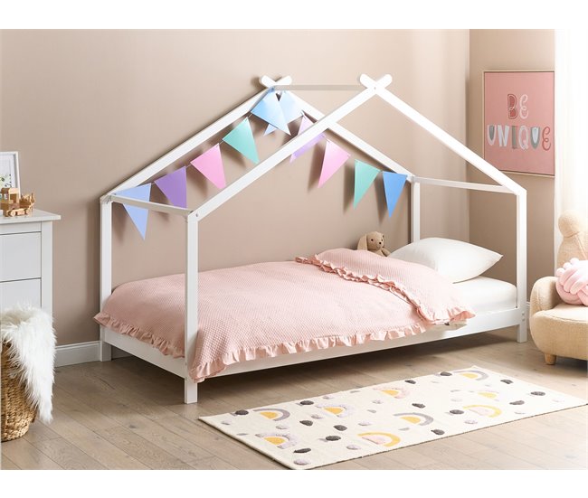 Beliani Cama con somier Madera de pino ORLU 207x94 Blanco