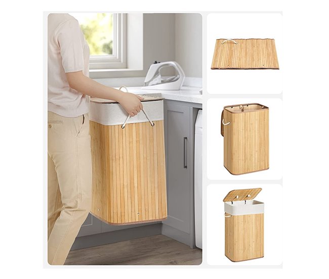 Acomoda Textil – Cesta de Bambú Plegable con Tapa y Asas. Madera