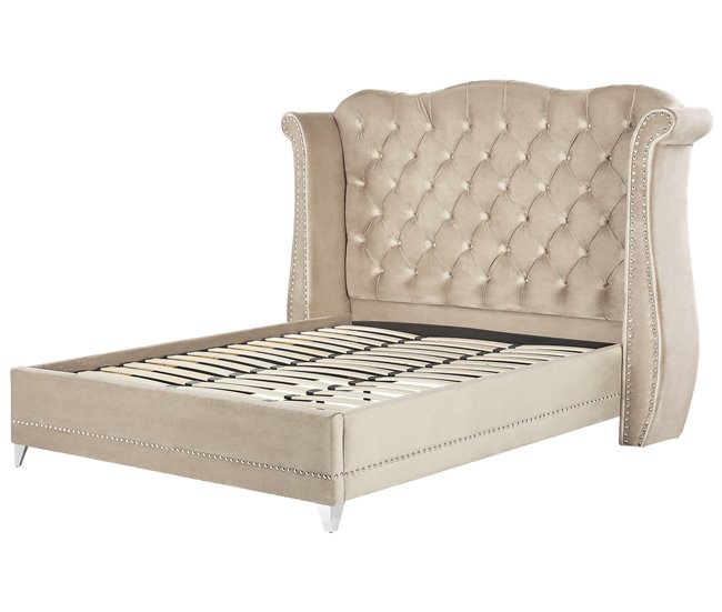 Beliani Cama con somier Terciopelo AYETTE 225x215 Beige