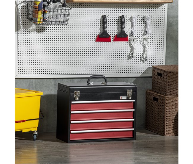 Caja de Herramientas Acero DURHAND Negro/ Rojo