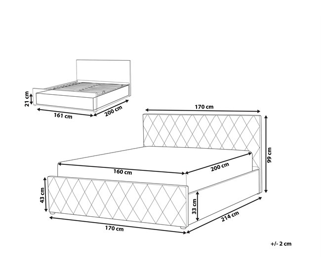 Beliani Cama con somier Terciopelo ROCHEFORT 170x214 Azul Marino