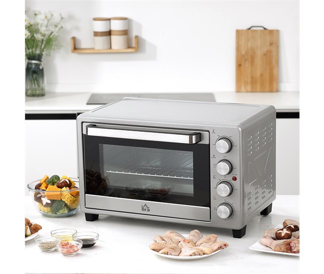 Mini Horno Eléctrico Metal, Acero Inoxidable HOMCOM Plateado