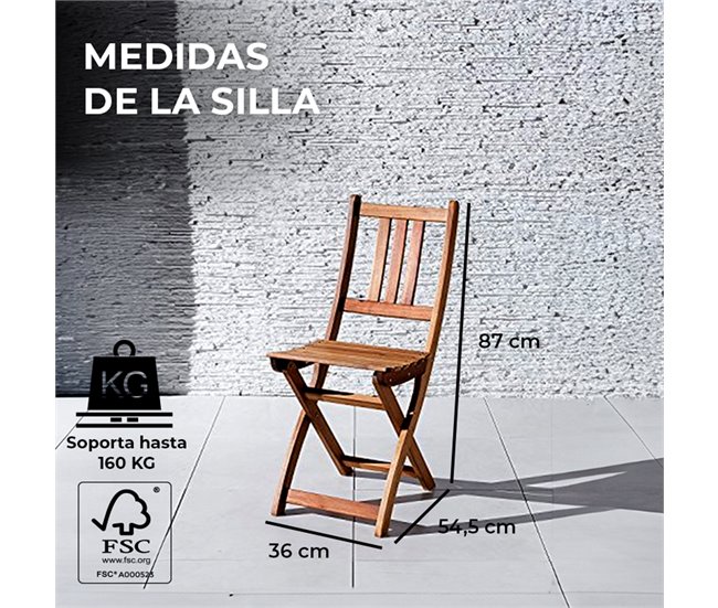 YOEVU -Set de Madera de Acacia, 1 Mesa y 2 Sillas Plegables Acacia