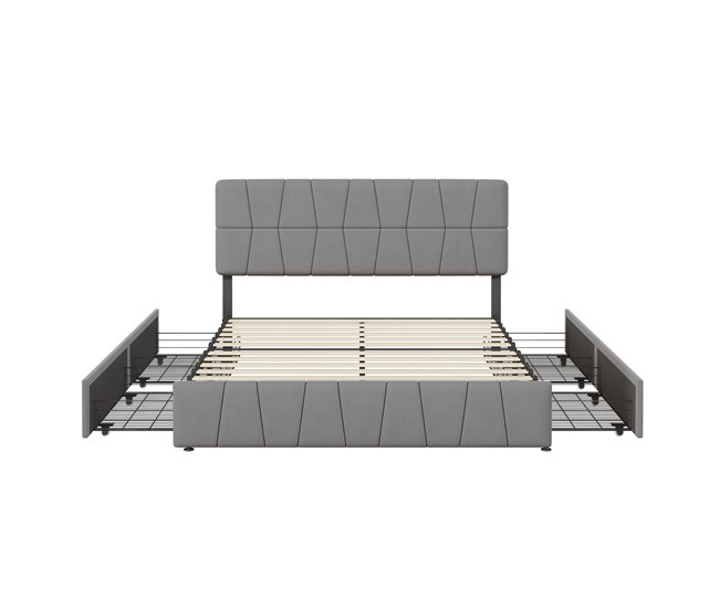 Cama, 4 cajones, cama doble, cama para adolescentes 164x209 Gris