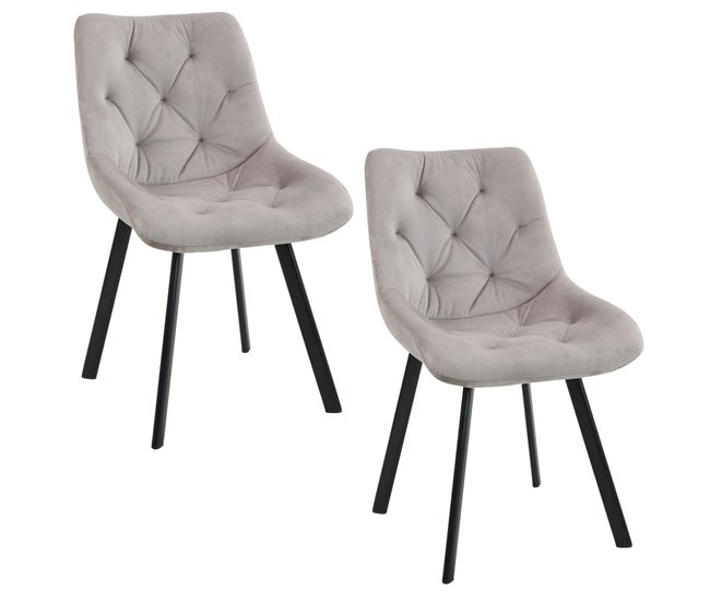 2x Silla tapizada capitoné de terciopelo SJ.33 Beige