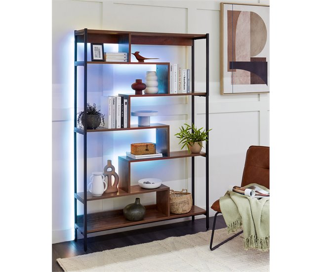 Estantería de 6 baldas LED de madera DAVEN Marron