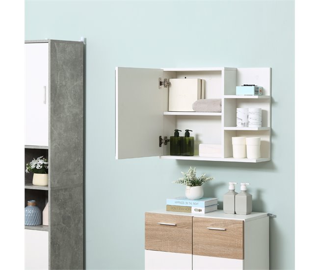 Armario de Baño con Espejo Melamina de Madera y Vidrio kleankin 60 Blanco