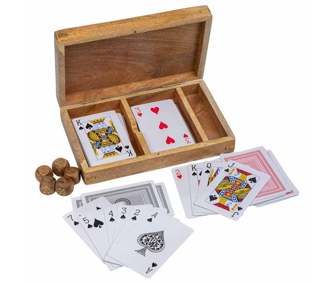 Juego 2 en 1 (cartas+dados) en caja de madera Marron
