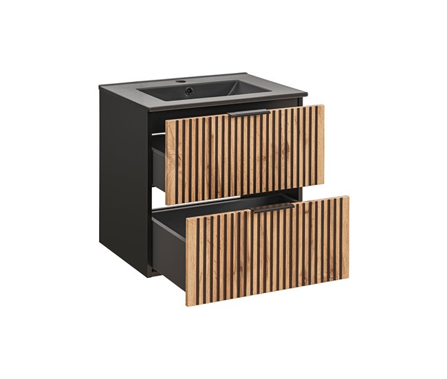 Conjunto mueble lavabo individual encastrado y columna Gaia 60 Madera