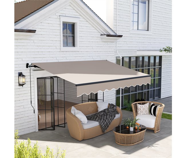 Toldo Manual Retráctil Aluminio, Poliéster Outsunny 360x220 Crudo