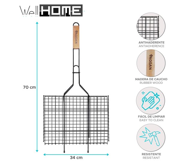 WELL HOME - Parrilla para hamburguesas Grill Rack antiadherente Negro