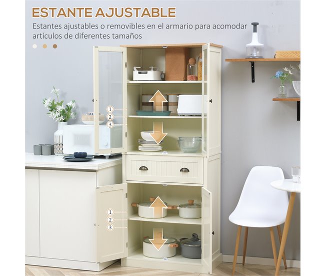 Alacena de Cocina MDF, Melamina de Madera, Vidrio HOMCOM Blanco