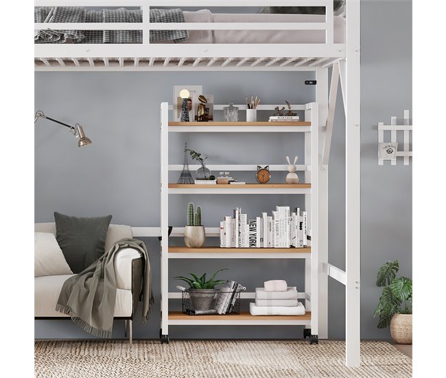 Cama alta de metal Natural/ Blanco