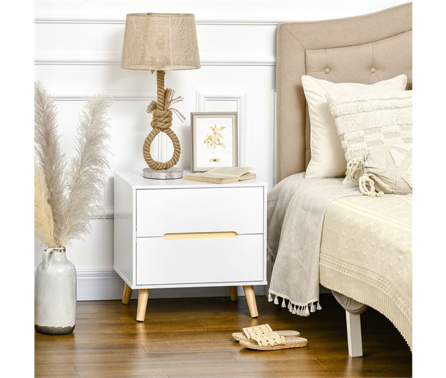 Mesilla de Noche Melamina de Madera, Madera de Pino HOMCOM 50 Blanco