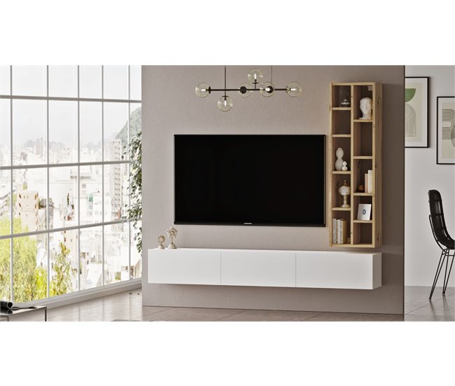 Mueble Para Tv Y Estantería Luvio Blanco