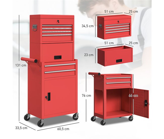 Carro de Herramientas Acero HOMCOM 60 Negro