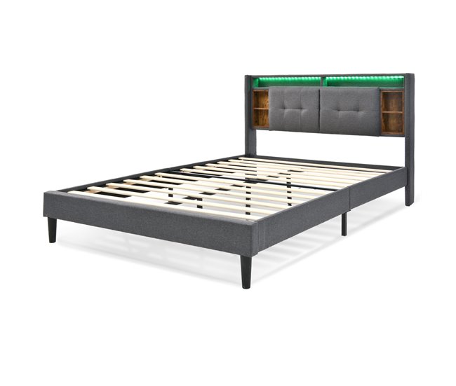 Cama de matrimonio de madera maciza 169x215 Gris