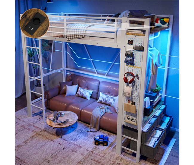 Cama alta para niños 95x227 Blanco