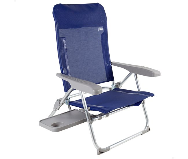 Silla de playa multiposición plegado Slim c/mesa y cojín Aktive Azul Marino