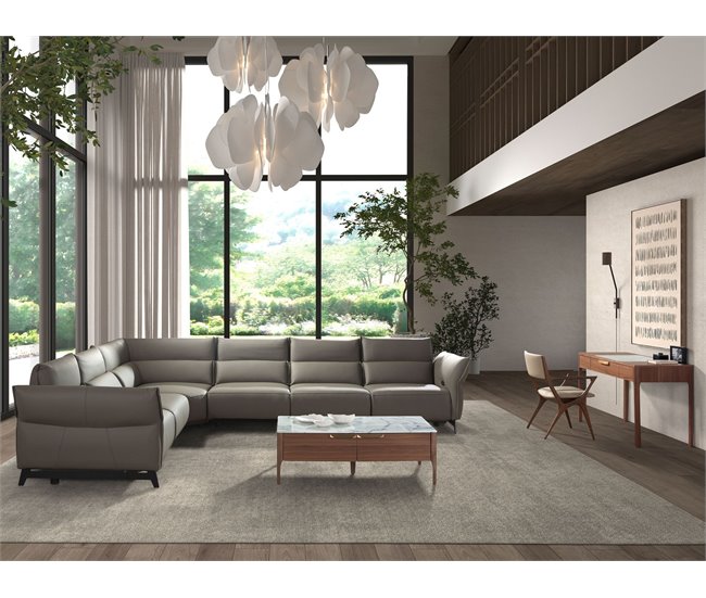 ANGEL CERDA Sofá rinconera relax modular piel gris oscuro Gris