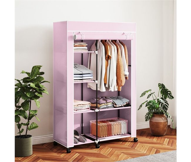 Armario de Tela Acero, Tela no Tejida HOMCOM Rosa