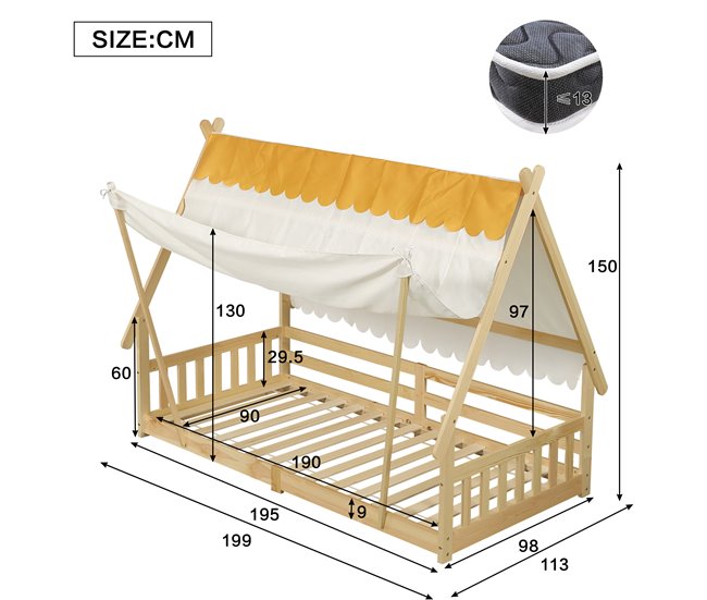 Cama cabaña de madera maciza Natural