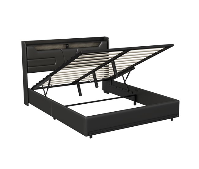 Cama, cama de matrimonio, LED, USB Negro