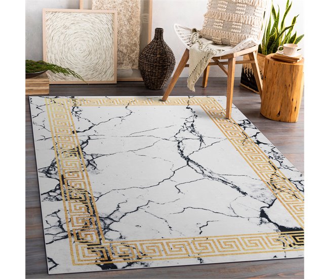 Alfombra lavable ANDRE 1126 Mármol griego 120x170 Blanco