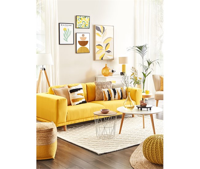 Beliani Sofá de 3 plazas Poliéster NIVALA Amarillo