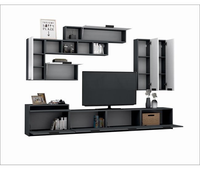 Compacto TV STONE blanco y gris 280cm Blanco