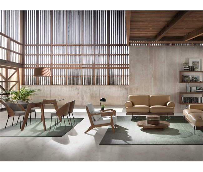 ANGEL CERDA Mesa comedor rectangular cristal templado y nogal Nogal